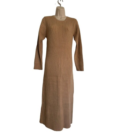 WAYF Dede & Emily BFF Collection Hollie Ribbed Knit Sweater Dress Camel Size L - Picture 9 of 15